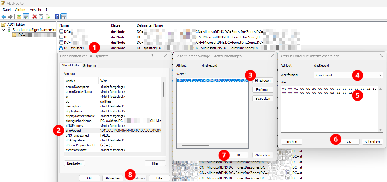 Adding dnsRecord via ADSI Edit RSAT Tool