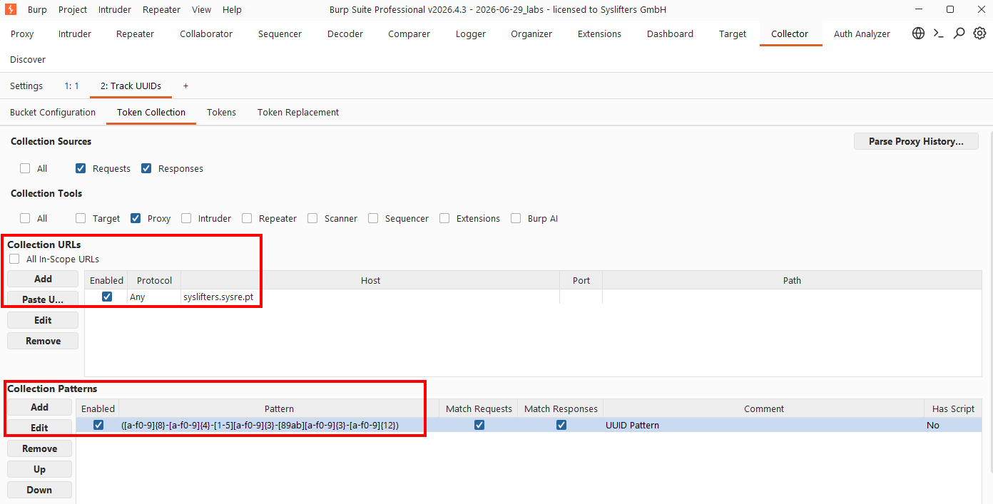 Token collection configuration