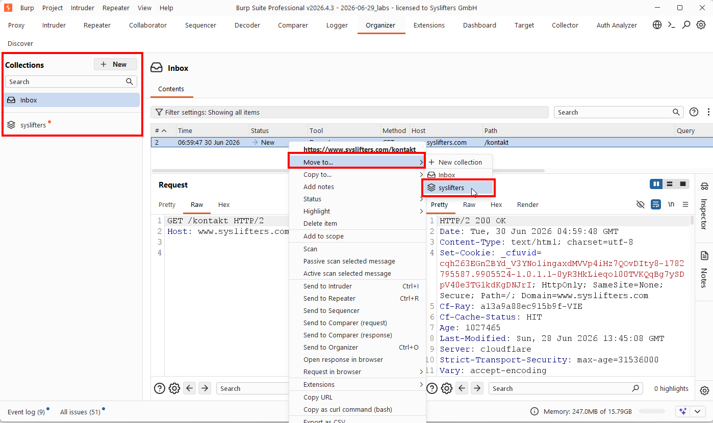 Sending request to the Organizer workspace