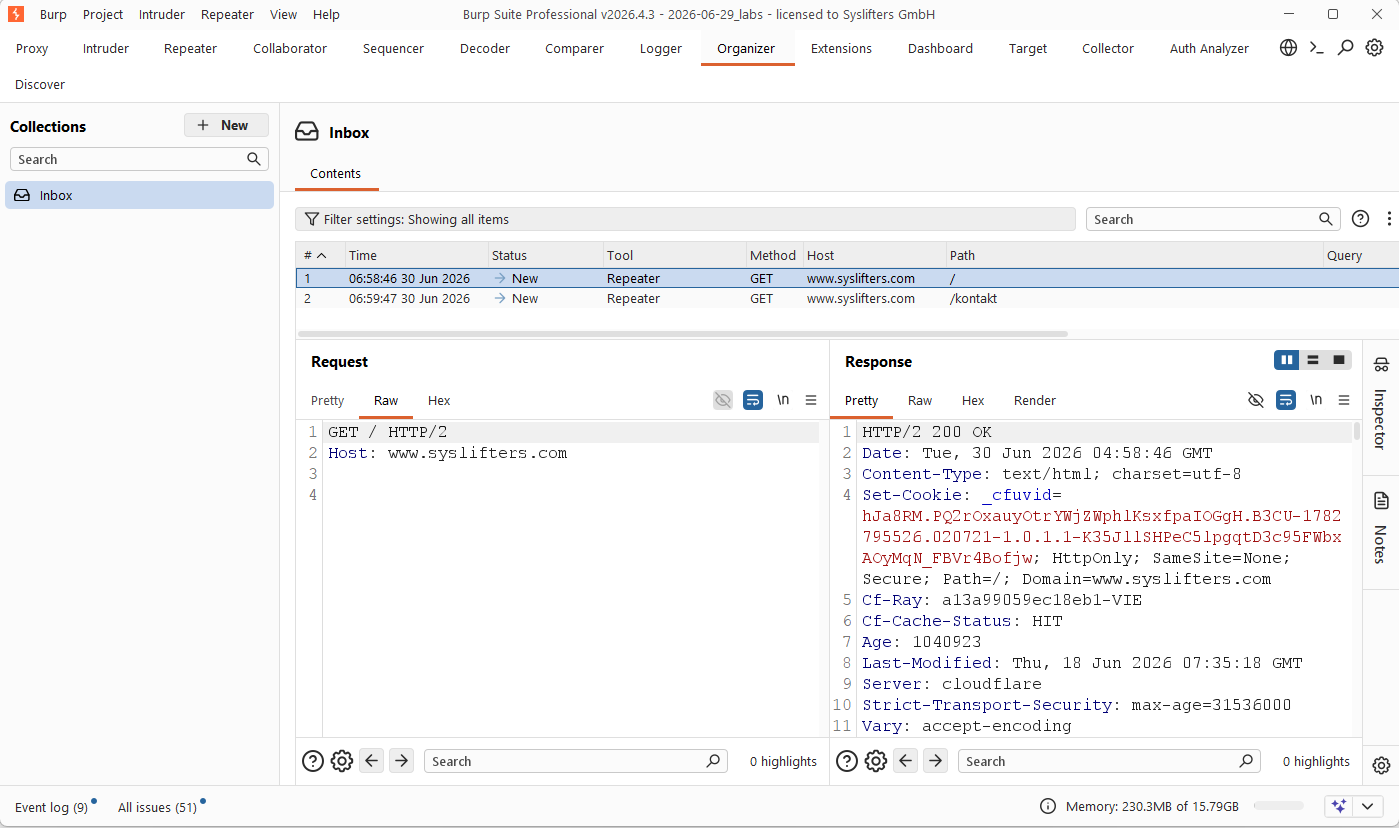 Requests stored in Organizer workspace