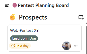 Planning card with John Doe as lead