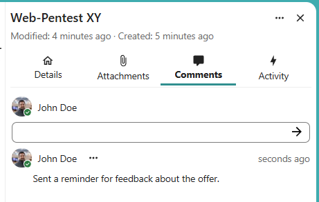 Comment in a card