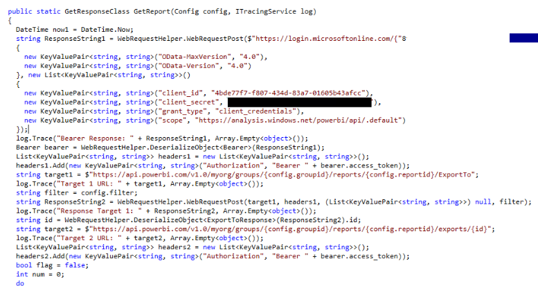 Example of a decompiled application with cleartext credentials