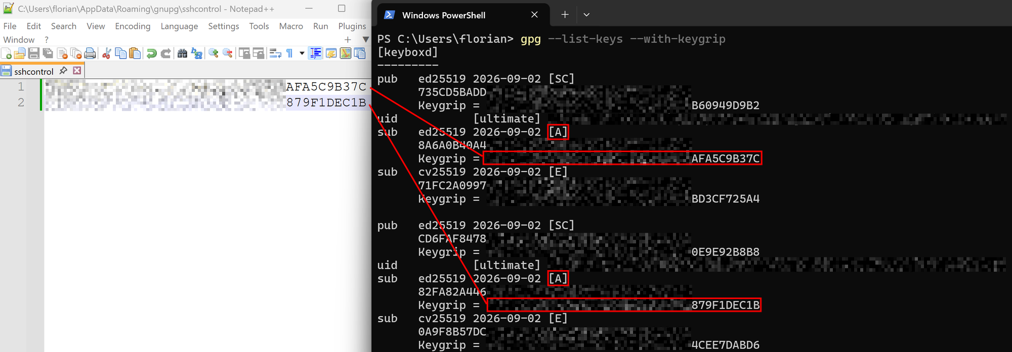 Add Keygrip to sshcontrol file